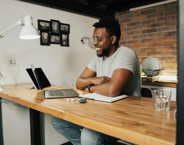 man working from home